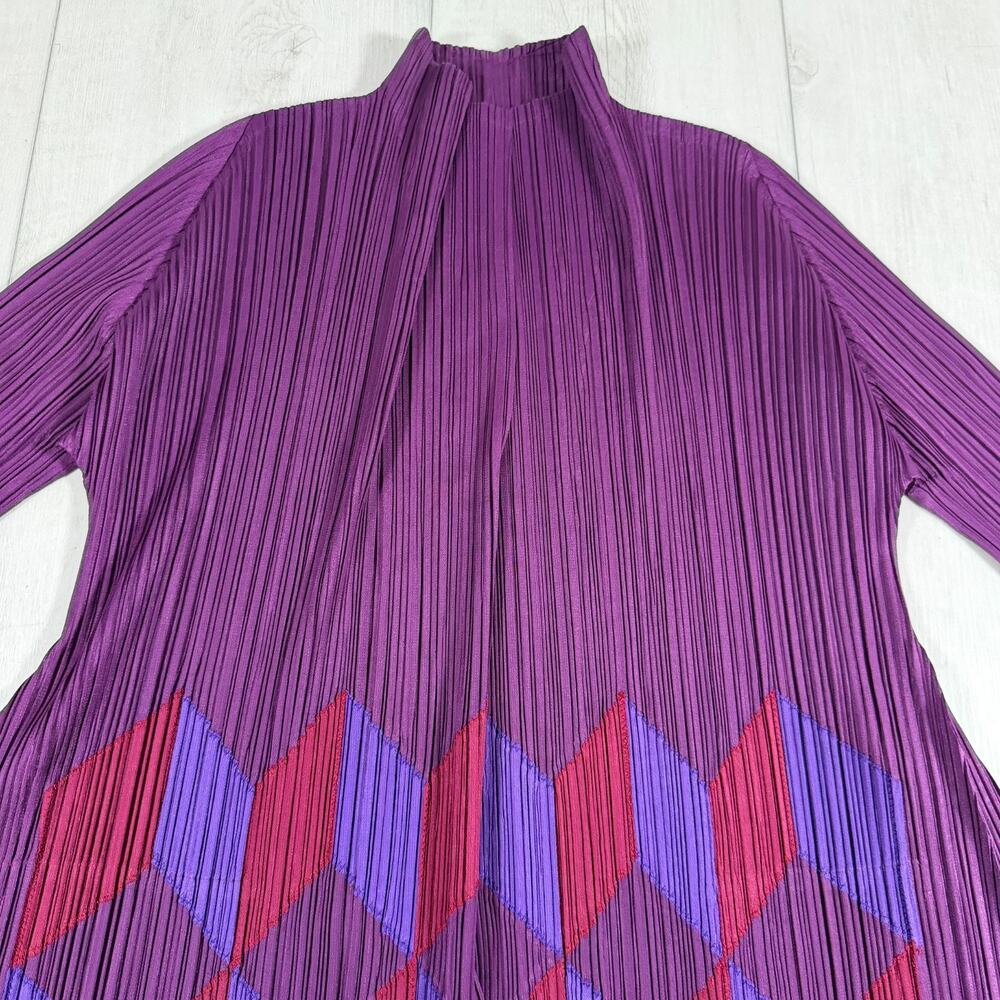 PLEATS PLEASE Issey Miyake Cardigan Size 3 Purple Print Mock Neck - Picture 3 of 8